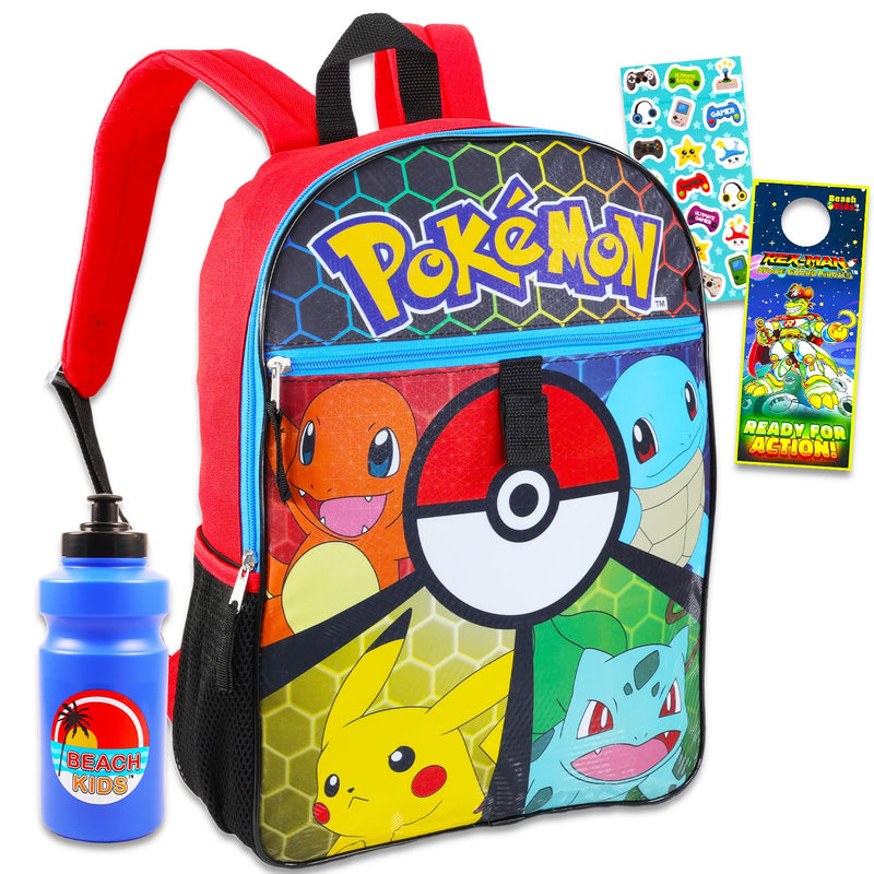 Pokemon Backpack for Boys - Bundle with 16" Backpack, Utility Case, Pencil Holder, Water Bottle, Stickers, More Backpack Set for Kids, Boys, Girls