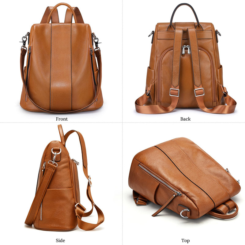 S-ZONE Medium Leather Backpack Purses for Women Antitheft Rucksack Shoulder Bag