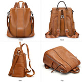 S-ZONE Medium Leather Backpack Purses for Women Antitheft Rucksack Shoulder Bag