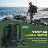 MATEIN Fishing Backpack Tackle Box, Water Resistant Tackle Backpack Boys Fishing Bags with Cooler & Rod Holders, Large Fish Organizer Box Storage Gear Accessories, Fish Gifts for Men, Black