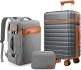 UKEIN Luggage Sets 3 Piece, Carry On Luggage 20In With Spinner Wheels,PC Hardside Suitcase Set with TSA Lock,Durable Carry On Suitcase With Travel Backpack for Men (Grey, 3 piece set (20inch))