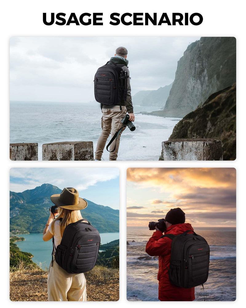 BAGSMART Camera Bag for DSLR, Waterproof Camera Backpacks for Photographers, Camera Case with Laptop Compartment-15.6" Black