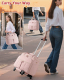 Marscamd Rolling Teacher Bag with Accordion File Organizer & 15.6" Laptop Compartment, Wheeled Work Briefcase Tote with Detachable Trolley & Crossbody Strap for Women, Pink