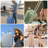 HanTrip Hard Shell Suitcases Airline Approved 20 Inch Carry on Luggage with Wheels, Expandable Travel Luggage with Cup Holder Charger Built in Lightweight Small Suitcase, Silver