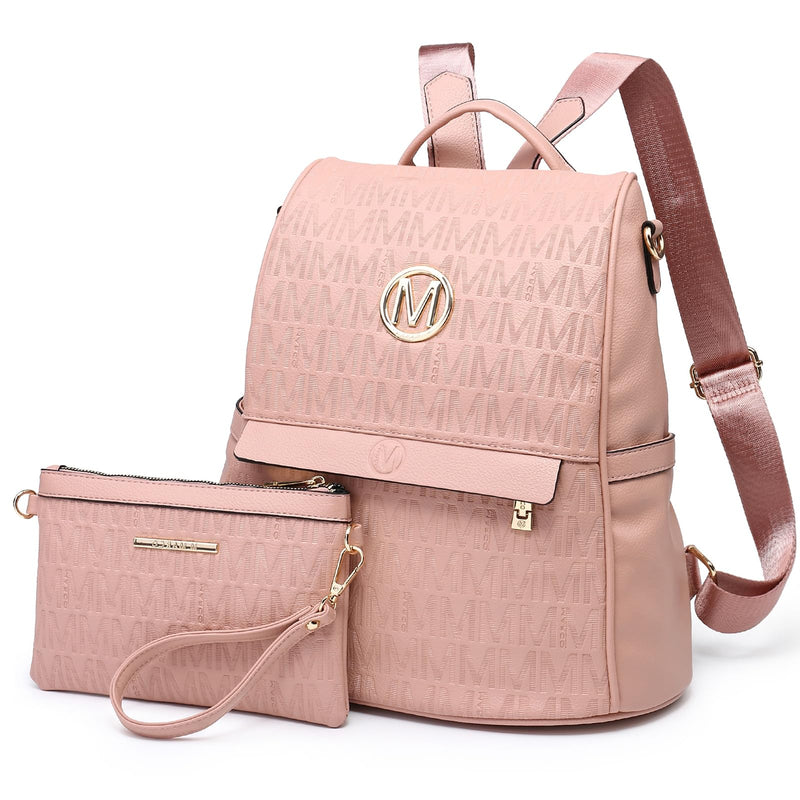 MKP Women Fashion Backpack Purse Multi Pockets Signature Anti-Theft Rucksack Travel Ladies Shoulder Bag Handbag 2Pcs
