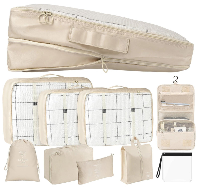 9 Set Packing Cubes for Suitcases Travel Luggage Sets Packing Organizers, Travel Organizer Bags Luggage Organizer with Shoe/Tioletry/Laundry Bag