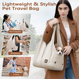 Dog Purse Carrier for Small Dogs, Cats, and Puppies – Soft-Sided Travel Pet Tote Bag with 4 Large Pockets, Foldable, Lightweight, Fits Pets up to 15 lbs, for Travel, Outings (Beige)