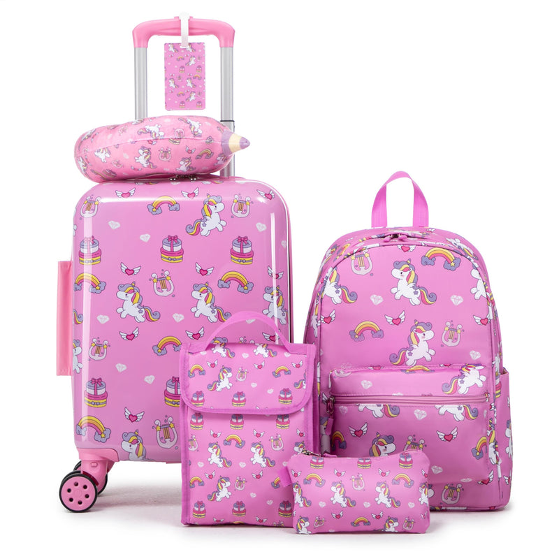 Rosamo Kid’s Luggage Set 6 Piece Suitcase Set 16’’ Hardside Luggage with Spinner Wheels Girls Boys Carry on Luggage Travel Rolling Luggage Airline Approved