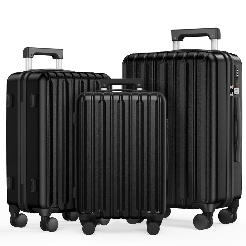 SHOWKOO Luggage Sets 3 Piece 100% PC Ultra Tough Hardside Expandable Suitcases Sets with TSA Lock Double Spinner Wheels (20in/24in/28in, Black