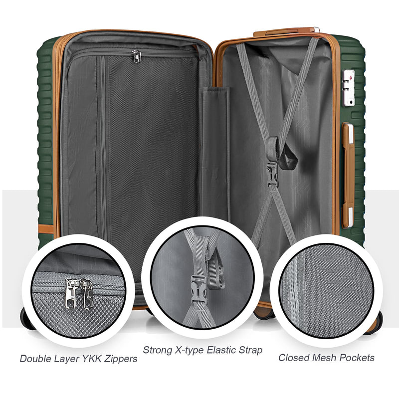 Joyway Luggage Set 3 Piece Suitcase Sets with Spinner Wheel,Hardside Expandable Travel Laggage with TSA Lock (13/20/24/28 Green brown