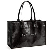 KALIDI PVC Tote Bag Women’s Kraft Paper Work Handbags Purses with Top Handle,Black