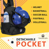TRAILKICKER Baseball Bag for Boys Lightweight Youth Softball Backpack with Shoe Compartment and External Helmet Holder, Durable and Waterproof, Black