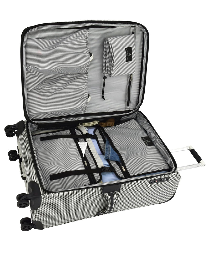 LONDON FOG Cambridge 20" Expandable Spinner Carry-on, Black White Houndstooth, 20 inch