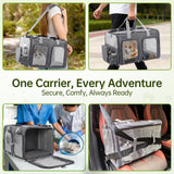 TOYSBOOM Cat Carrier for 2 Cats - Double Pet Carrier Extra Large, Dual Cabin Multi Cat Travel Carrier with Removable Divider, Collapsible, Can Hold 20 30 40 lbs for Two Small Kitten, a Medium Dog Gray
