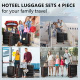 Hoteel Luggage Sets 4 Piece, 4-Yr Warranty Durable Suitcase Dual-Spinner Wheel TSA Lock, Lightweight Travel Hardshell PC+ABS Carry on Luggage for Men&Women, Black(16/20/24/28 inch)