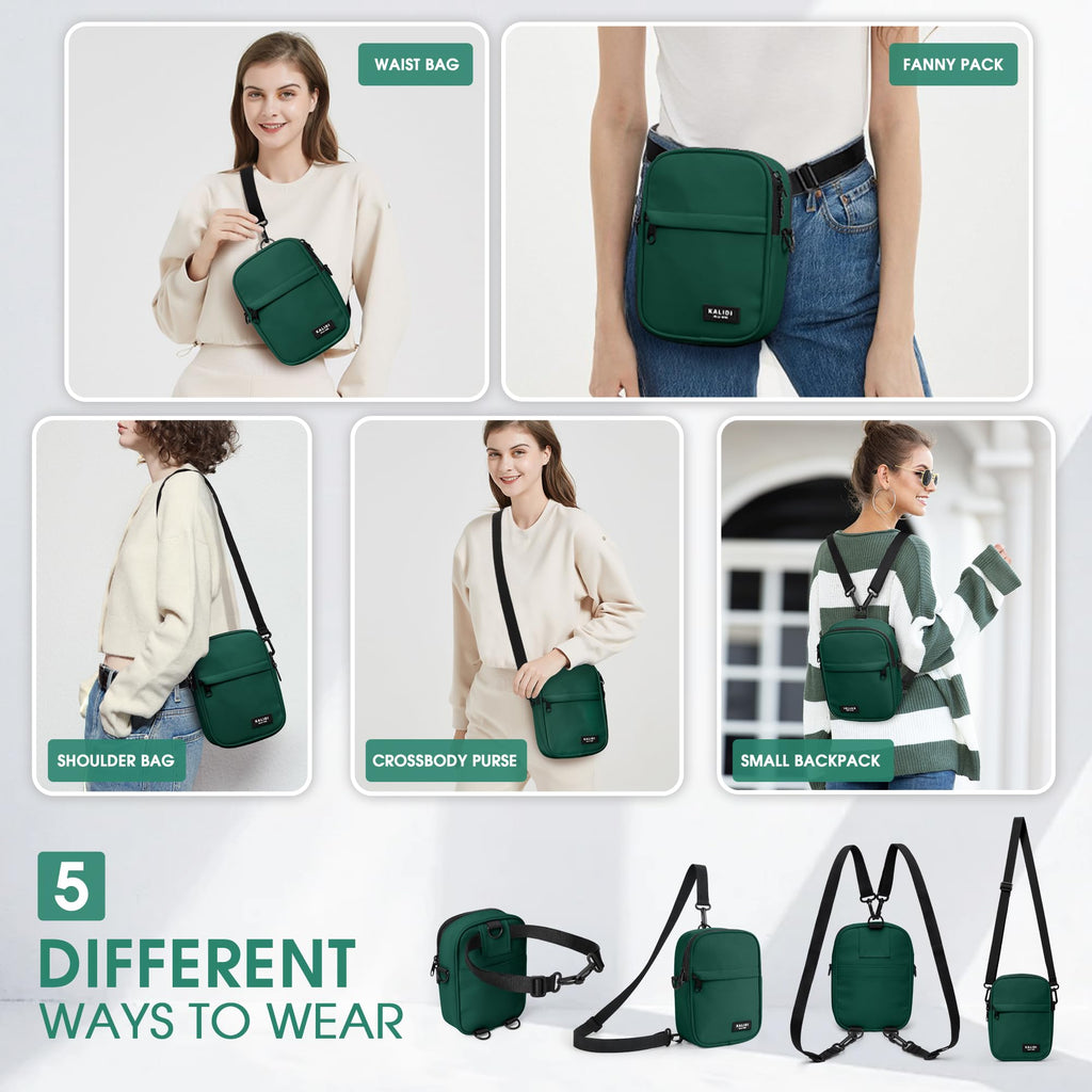 KALIDI Crossbody Sling Bag for Women Men Multi Position Small Purse Waist Fanny Pack with Adjustable Strap
