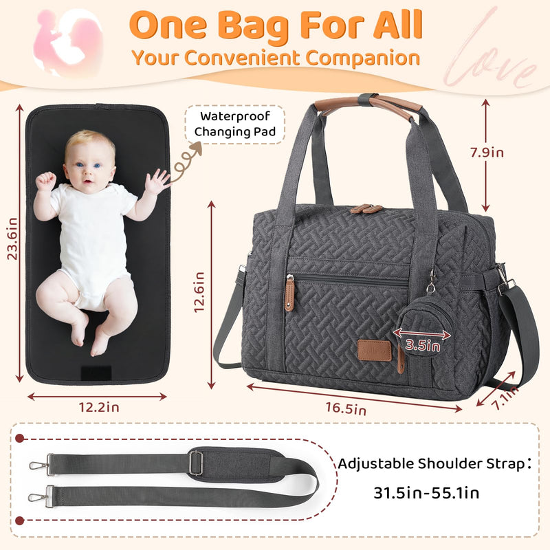 JOLLITO Diaper Bag Tote, Large Capacity Travel Diaper Bags With Portable Changing Pad, Hospital Bag For Labor Delivery, Baby Bag