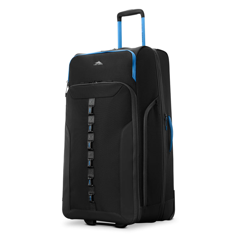 High Sierra Hi-Life 31-Inch Large Wheeled Duffle - Features Smooth Rolling Wheels, WetPak Pockets, Stack-It Strap, Adjustable Handle, Fleece Pocket, Padded Laptop Sleeve, Expandable - Blue/Black
