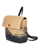 Roxy Mysterious Boardwalk Backpack | Straw | Beach | Vacation | Travel | Eco-Friendly | Lightweight | Natural/Black with Woven Strap