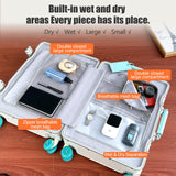 ROPLUS Aluminium Frame Carry on Luggage with Smooth Jelly Wheels, Hardside Zipperless Rolling Suitcase with TSA Lock (WhiteGreen, 21-Inch)