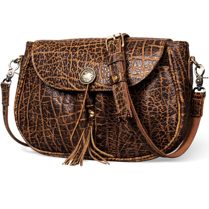 Gexmil Full Grain Leather Cross Body Bag for Women Men, Messenger Bag with Zipper Closure, Vintage Handmade Satchel, Adjustable Strap, Pure Brass Hardware, Buffalo Brown