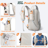 BECOJADDE 15L Small Hiking Backpack for Men Women Foldable Packable Back Pack Ultralight Hiking Daypack for Travel Camping Outdoor, Beige