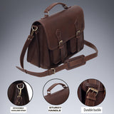 Leather Messenger Bag For Men - leather laptop bag briefcase for women - Mens Satchel Bag, 18 Inch Brown Genuine Buffalo Leather Computer Bag For Work