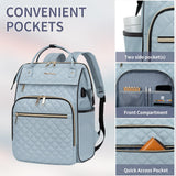 EMPSIGN 17 Inch Laptop Backpack for Women, Work Business Travel Computer College Bags, Large Capacity Water-repellent Quilted Casual Daypack with USB Port, Light Blue