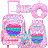 WZLVO 5PCS Kids Luggage for Girls - Cute Love Rolling Suitcase with Wheels, Travel Carry-On for Toddlers & Children