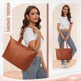 KALIDI Tote Bag Zipper Shoulder Bag Faux Leather Purses for Women Large Casual Handbag Work Dating College, Brown