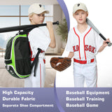 Hsmihair Baseball Bag - Baseball Backpack Holder for Baseball, Large Main Compartment,T-Ball & Softball Equipment & Gear for Youth and Adults,Holds Bats, Helmet, Gloves (Green)