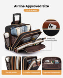 LOVEVOOK Rolling Laptop Bag Women, 17.3 Inch Laptop Briefcase with Wheels, Soft Sided Underseat Carry On Luggage Personal Item Suitcase for Work Travel Business, Black Brown Beige
