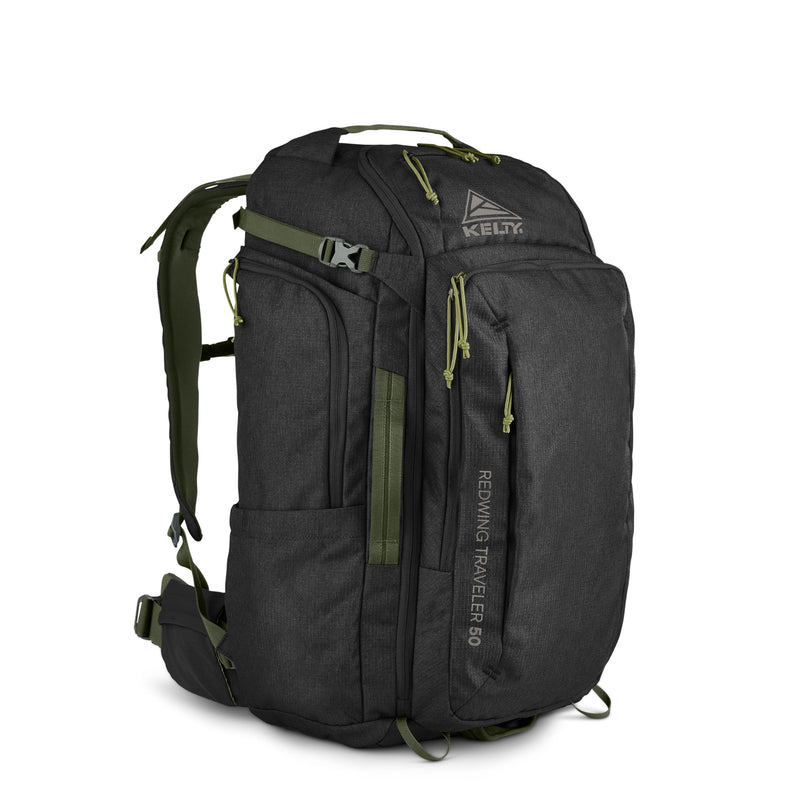 Kelty Redwing Traveler Backpack, Travel Pack with Wide U Zip Opening, Signature Wing Pockets, 30-50L Capacity (50L Black)