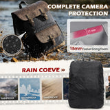 RAINSMORE Camera Bag Professional for DSLR/SLR Mirrorless Waterproof 15.6 Inch Laptop Photography Backpack with Side Access Rain Cover Tripod Holder Large Anti-Theft Camera Backpacks for Photographers