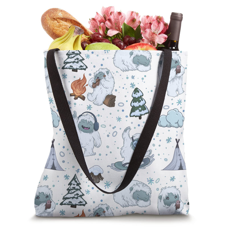 Cartoon Yeti Winter Christmas Funny Camper Snow Cute Pattern Tote Bag