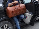 24 Inch Leather Duffle Bags for Men Large Full-Grain Buffalo Leather Overnight Gym Bag, Luggage Weekend Travel Bag for Men & Women, Carry On Airplane Cabin Bag with Shoe Compartment