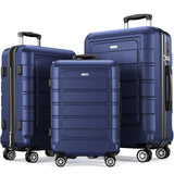 SHOWKOO Luggage Sets 3 Piece Expandable 100% PC Durable Hardshell Suitcase with Wheels TSA Lock Blue