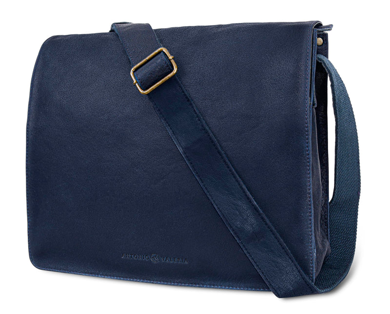 Christmas Gift | ANTONIO VALERIA Albert Blue Oily Wash Leather Messenger Bag for Men