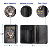 TOURSUIT RFID Blocking Passport Holder for Women Men, Leather Passport Travel Wallet with Metal 3D Metal Badge, Travel Document Holder Cover Accessories (Black)