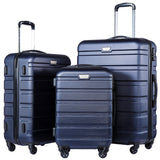 Coolife Luggage 3 Piece Set Suitcase Spinner Hardshell Lightweight TSA Lock (navy, 20/24/28)