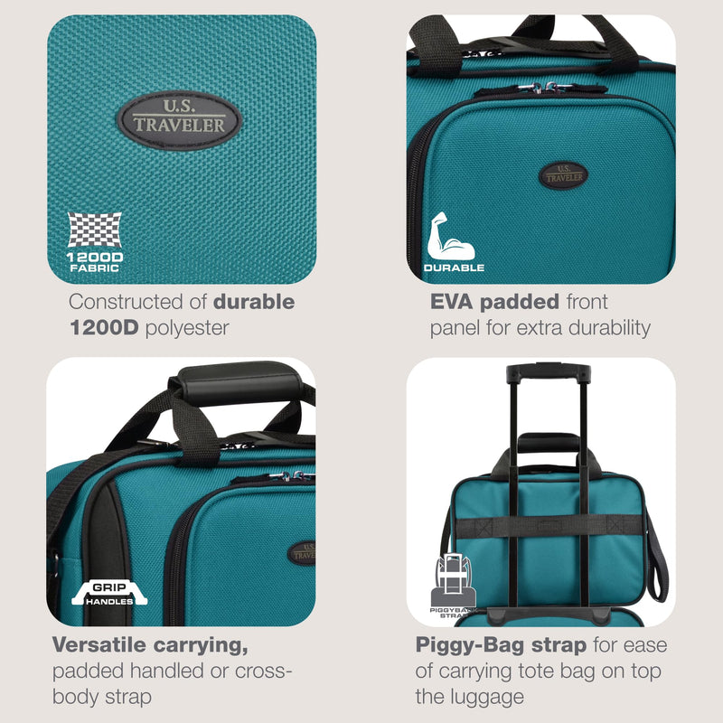 U.S. Traveler Rio 14" Travel Tote Bag, Lightweight 1200D Carry-On Bag for Women & Men, Teal