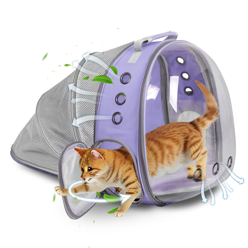 Cat Backpack Carrier Back Expandable Bubble Pet Carrier Backpack for Large Cat, Kitten and Dog, Designed for Hiking, Travelling and Outdoor Use (Back Expandable-Purple)