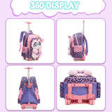 Meetbelify Rolling Backpack for Girls Backpack with Wheels for Elementary Student Kids School Bag with Lunch Box Pencil Case for Girls Ages 6-8 Years Old