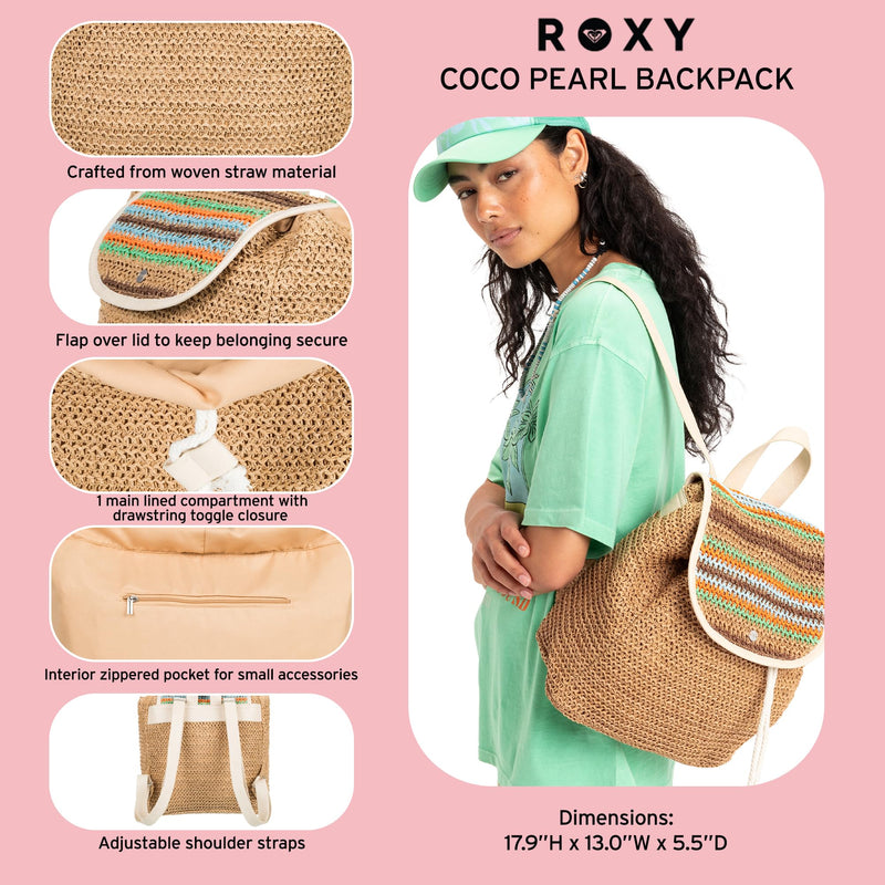 Roxy Woven Straw Backpack | Travel | Vacation | Lightweight | Natural Materials | Eco Friendly, Coco Pearl - Natural Sea