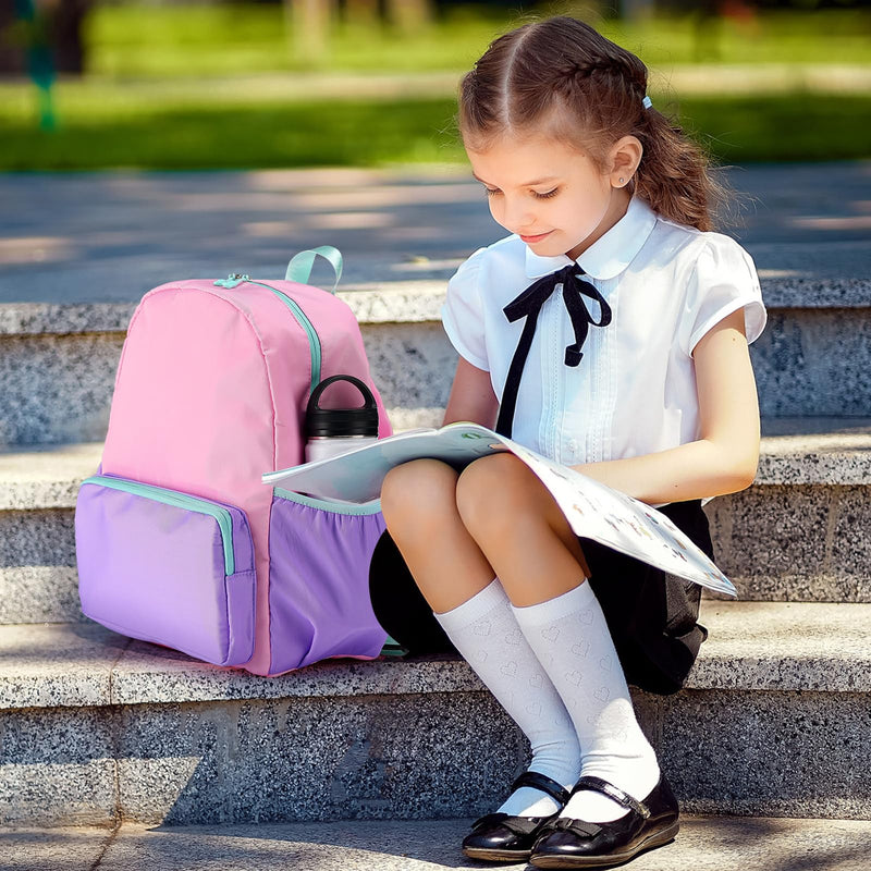 Cunno 1 Piece Nylon Backpack Kids School Backpack for Toddler Girls Boys Plain Waterproof Preppy Bookbags Travel for Student (Pink and Purple)