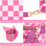 Lushandy Bum Bag Women's Checkered Crossbody Bag Nylon Cross Body Bags Plaid Mom Everyday Purse for Travel (Checkered Pink)