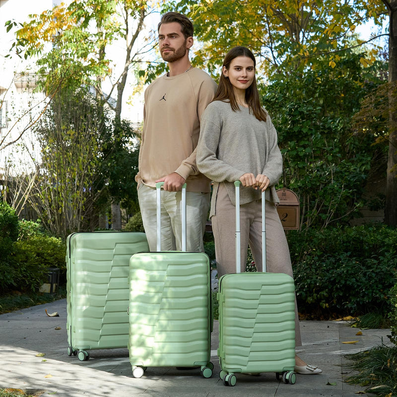 WireHot Lightweight Luggage with Spinner Wheels & YKK Zipper, 3-Piece Travel Suitcase ABS+PC Hardshell Luggage Set with TSA Lock, Light Avocado Green (20+24+28 inch)