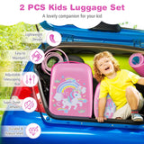 Goplus 2PC Kids Luggage, 12" & 16" Kids Carry On Luggage Set with 4 Spinner Wheels, Lightweight Rolling Spinner Suitcase for Children Toddlers Boys and Girls Travel (Rose Unicorn)