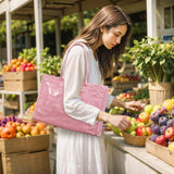 Lushandy PVC Tote Bag for Women, Large Plastic Tote Purse Work Kraft Paper Letter Print Shoulder Bag Carry All Hobo Handbag