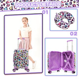 Inprof Kids Luggage with Spinner Wheels 5 Piece Carry on Suitcases for Girls Backpack with Lunch Box Pencil Case 16" Toddler Suitcase Set Airline Approved (Bainbow Leopard)